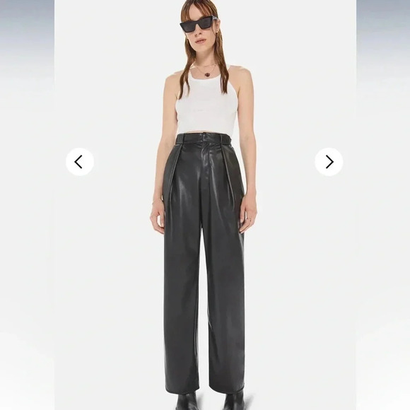 MOTHER Black Faux Leather Pant NWT Tunnel Vision Pleated Pants Size 29 - Picture 3 of 11